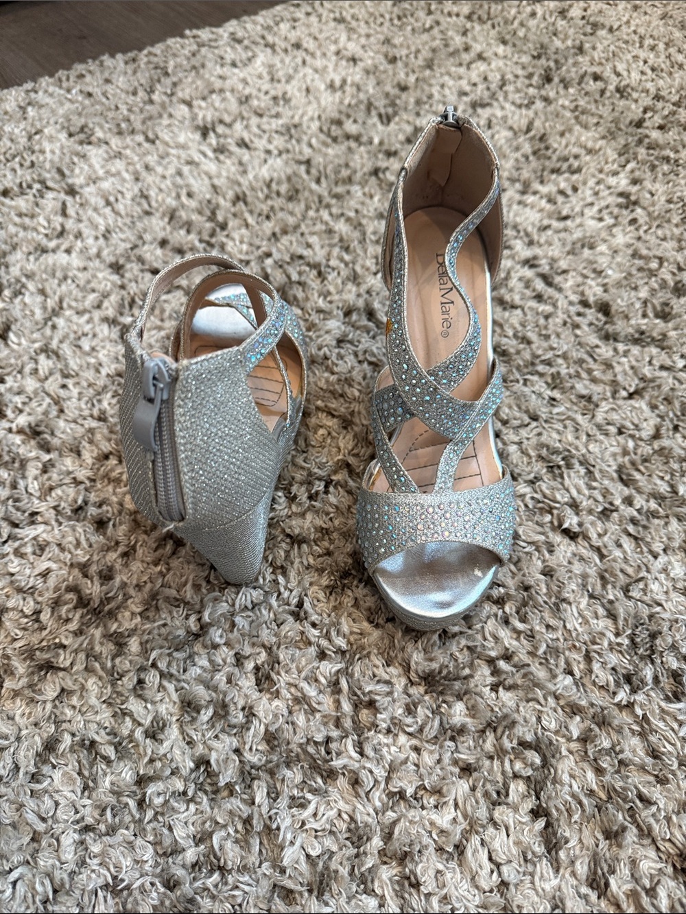Sparkling Silver Strappy Heels by Bella Marie